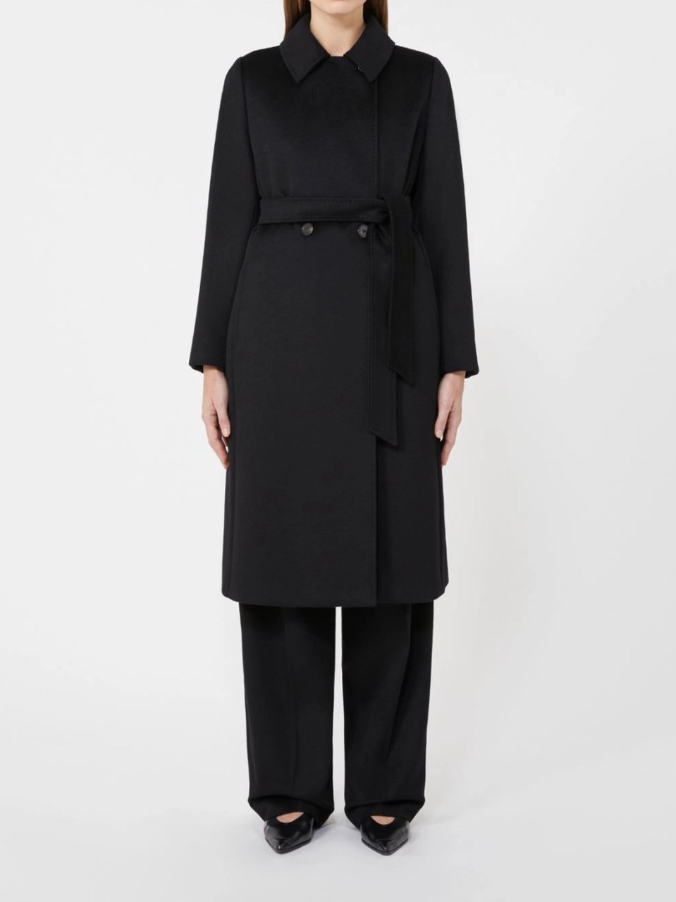 Max Mara Bcollag Knee-Length Double-Breasted Wool Coat Zwart