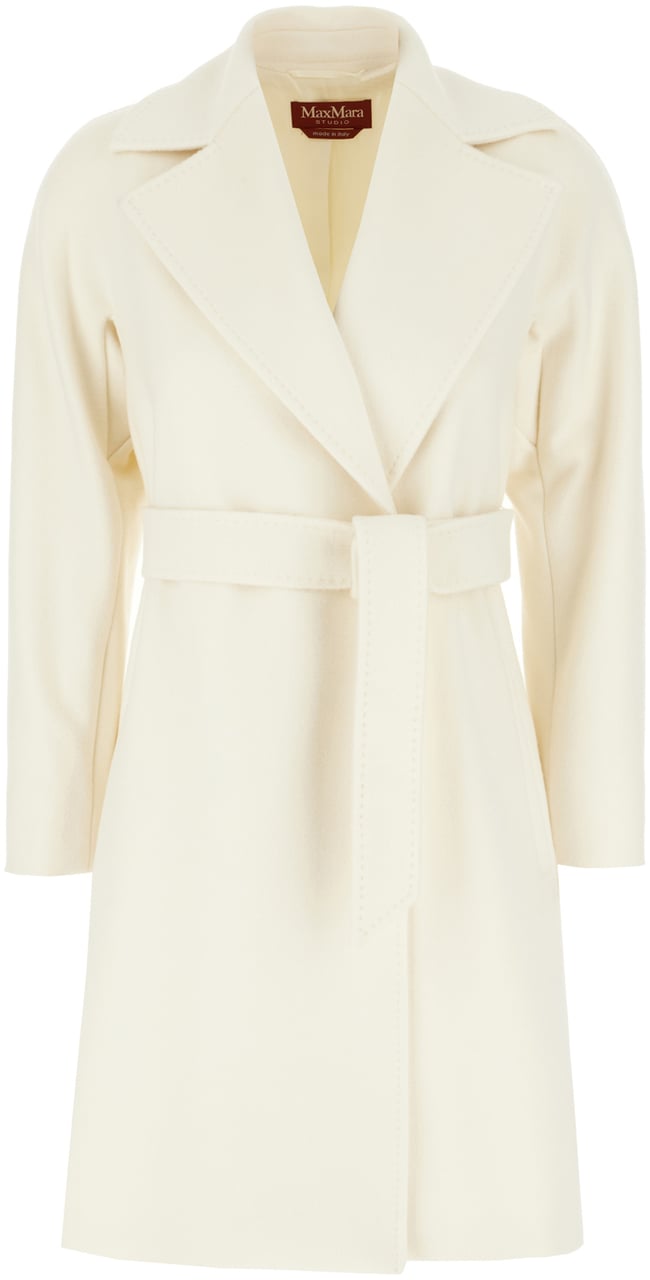 Max Mara Studio Ivory virgin wool coat Wit