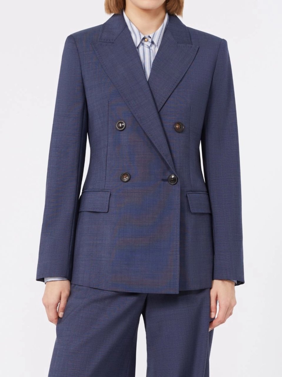 Max Mara Blue Mstumico Tailored Double-Breasted Blazer Grijs