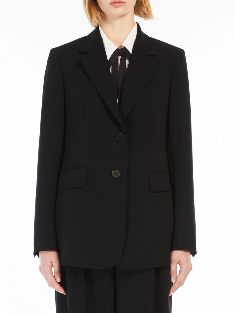 Max Mara Linz Tailored Virgin Wool Minimalist Blazer Zwart