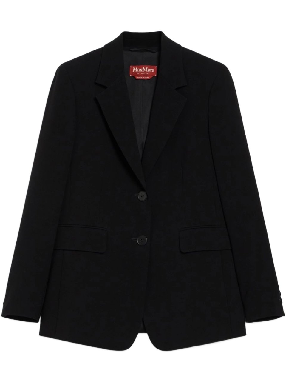 Max Mara Linz Tailored Virgin Wool Minimalist Blazer Zwart