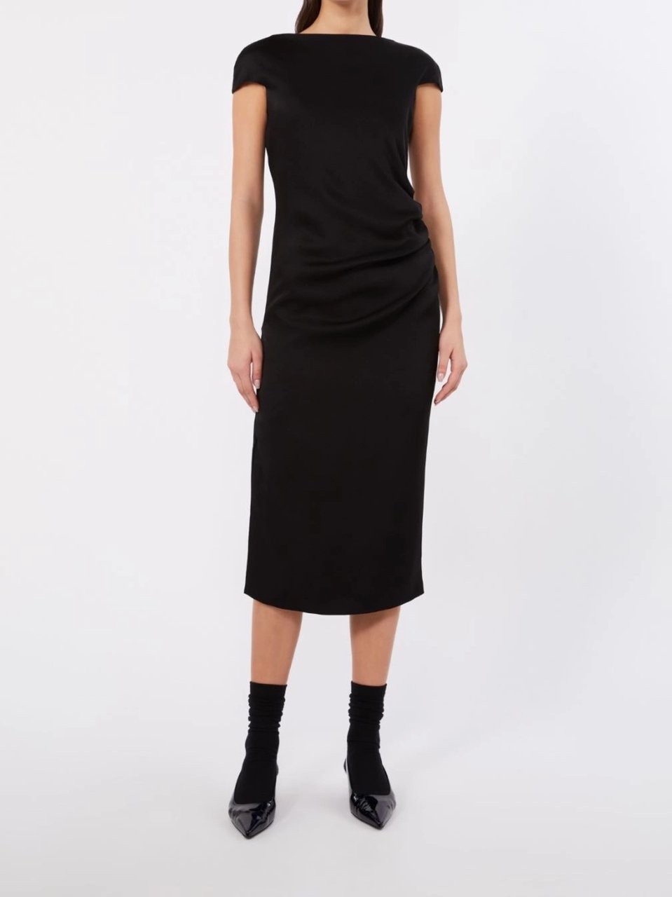 Max Mara Black Mstaustero Side Ruching Midi Dress Zwart