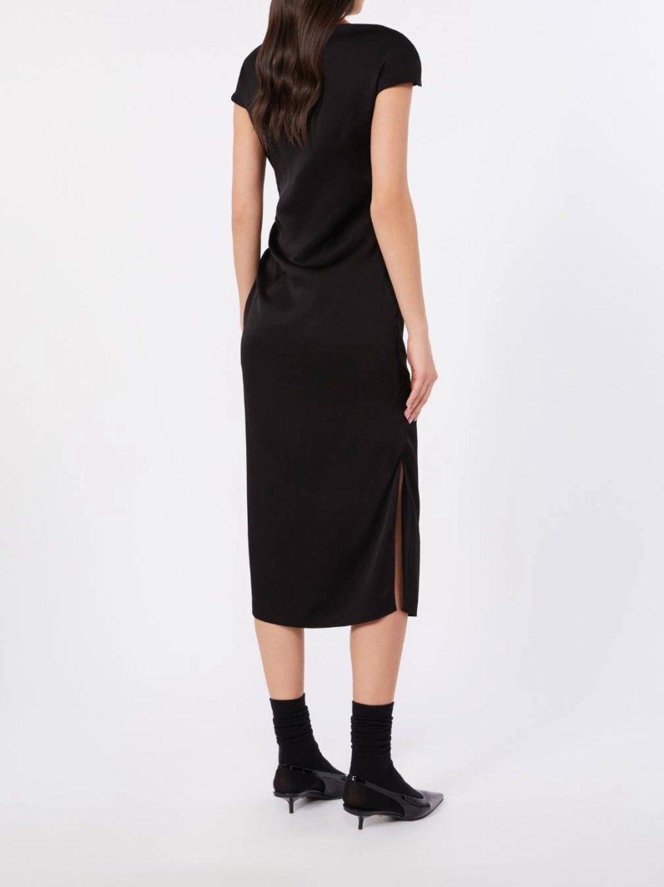 Max Mara Black Mstaustero Side Ruching Midi Dress Zwart