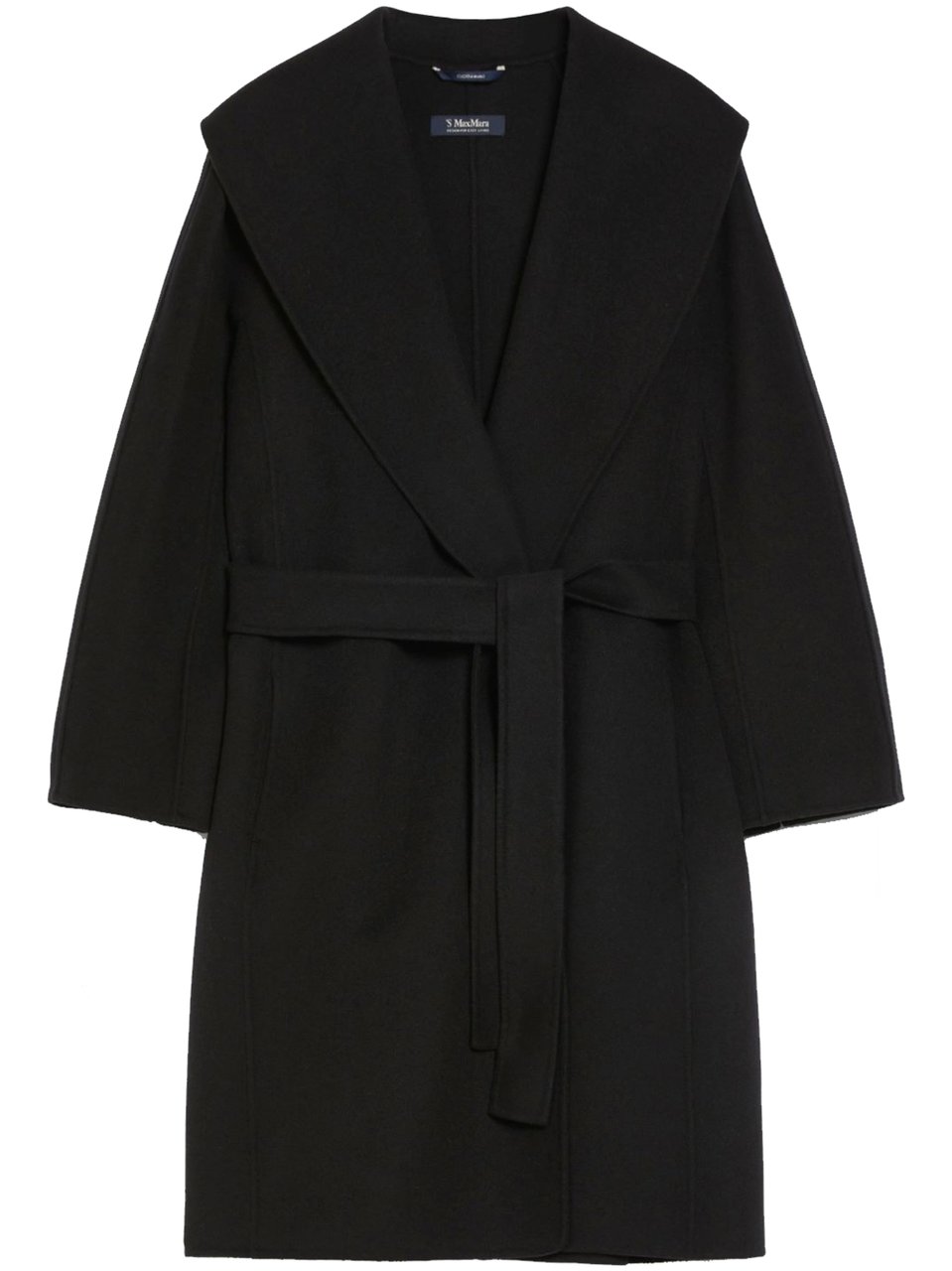 Max Mara Messi Belted Shawl Collar Knee-Length Coat Zwart