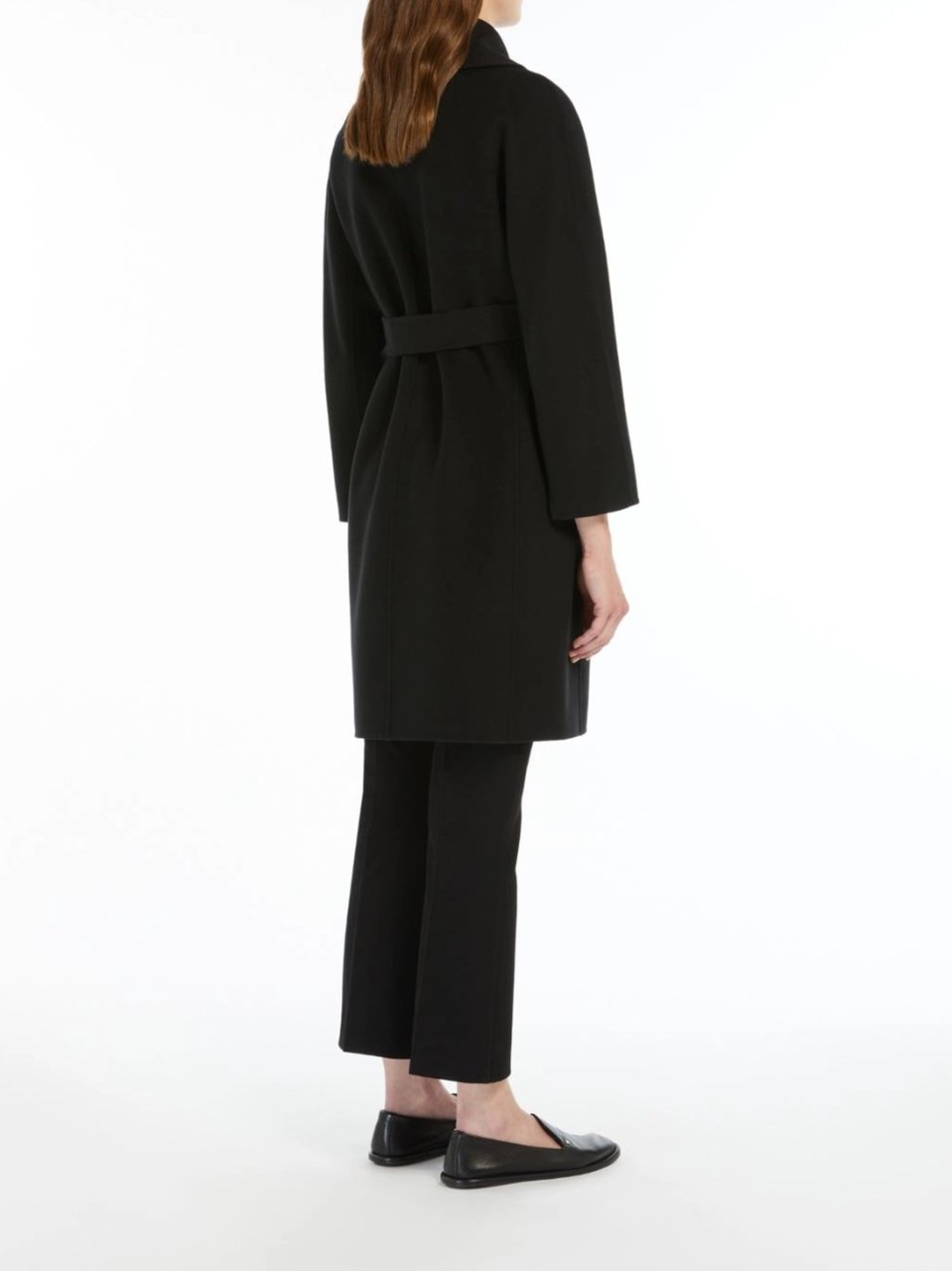 Max Mara Messi Belted Shawl Collar Knee-Length Coat Zwart