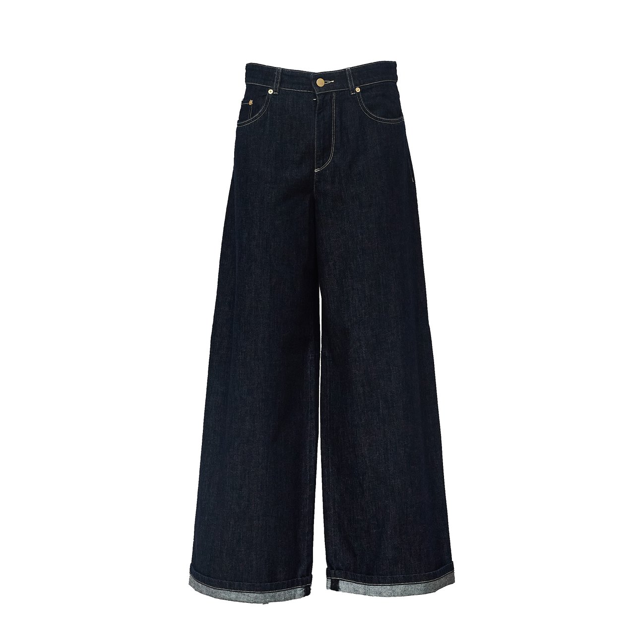 Max Mara Wide Leg Indigo Denim Jeans with Kapok Blend Zwart