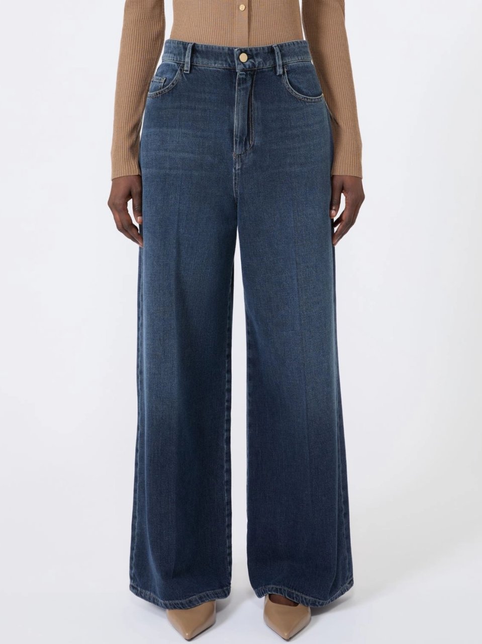 Max Mara Wide-Leg Denim Pants with High Waist Zwart