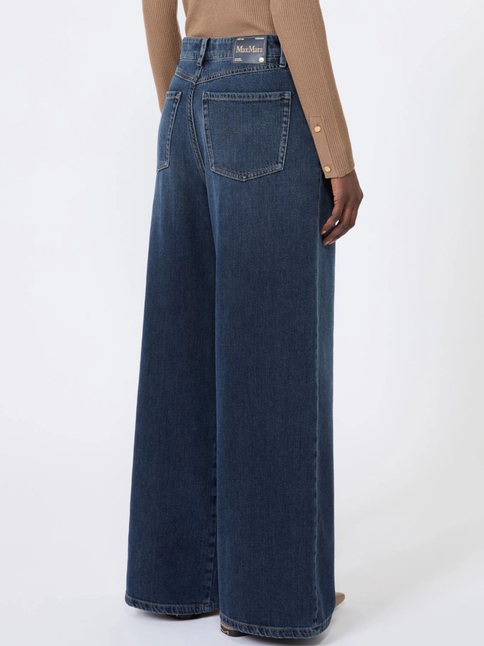 Max Mara Wide-Leg Denim Pants with High Waist Zwart