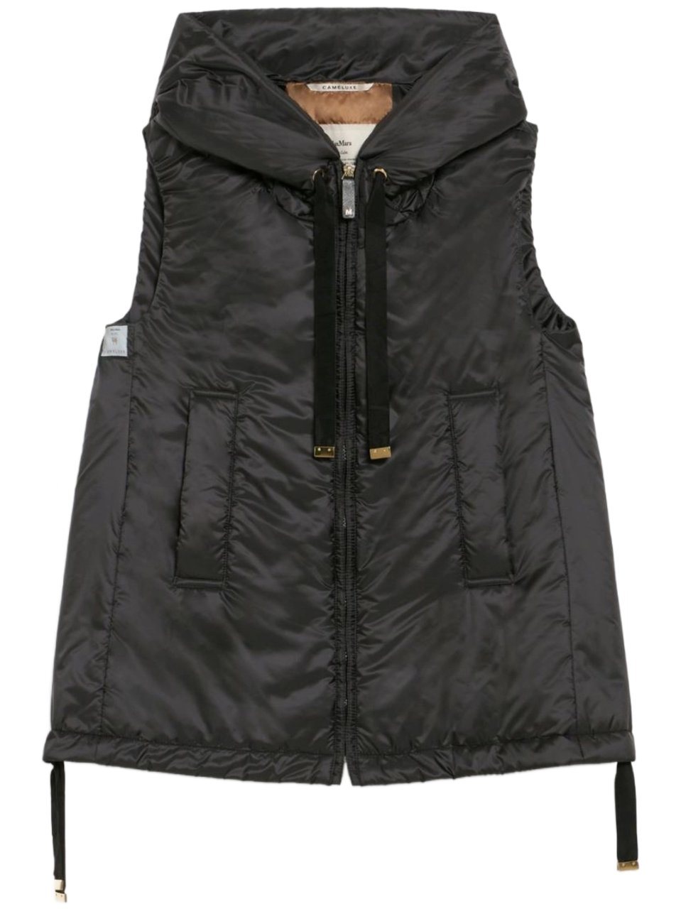 Max Mara Black Greengo Sleeveless Hooded Vest Zwart