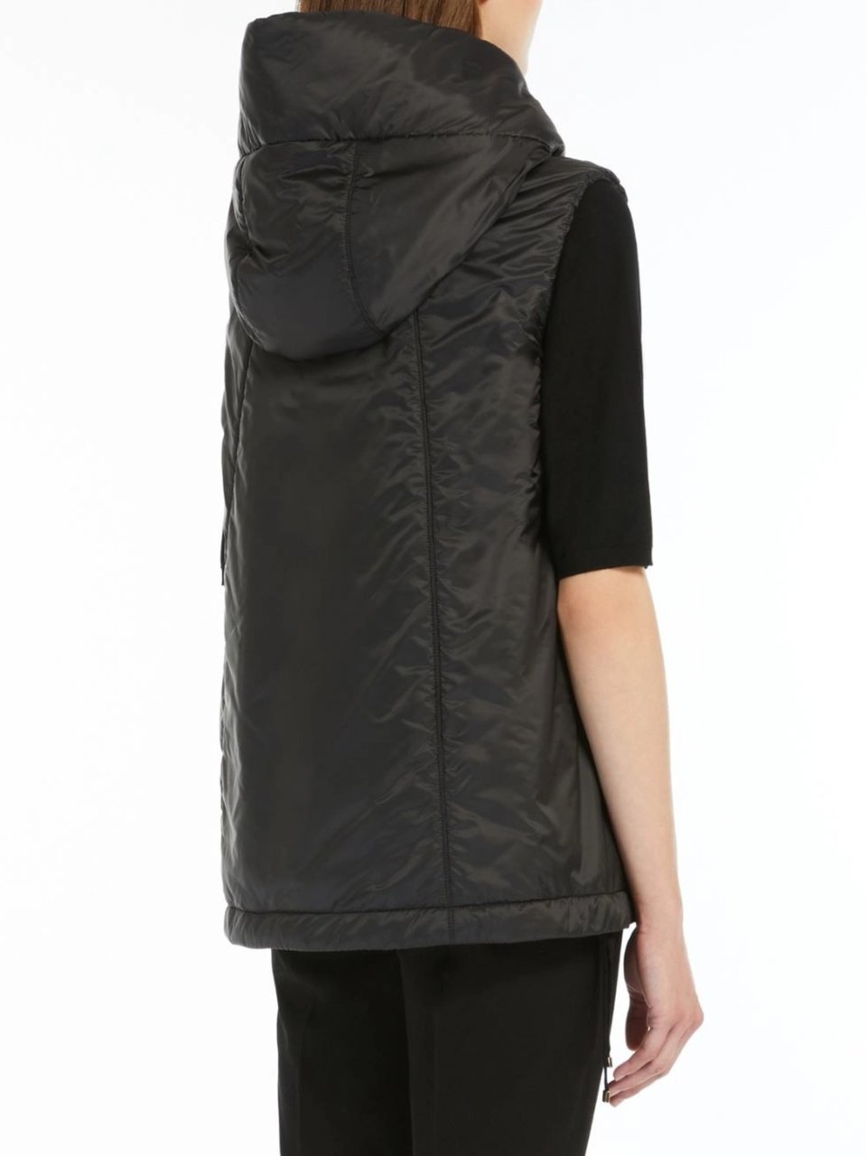 Max Mara Black Greengo Sleeveless Hooded Vest Zwart