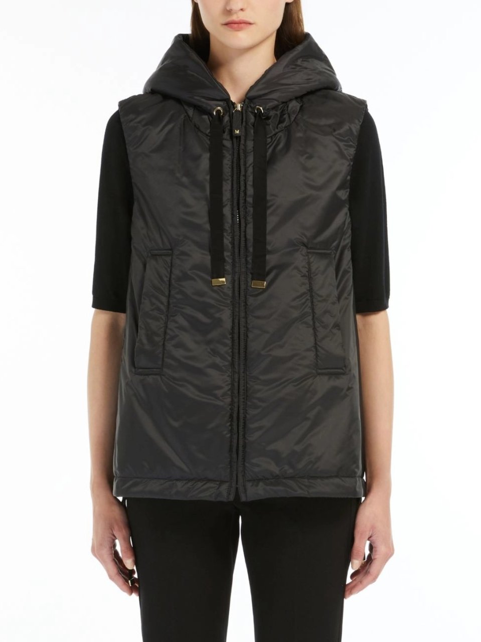 Max Mara Black Greengo Sleeveless Hooded Vest Zwart