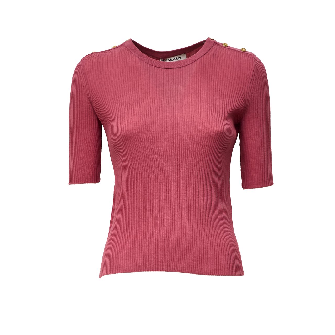 Max Mara Fitted Ribbed Knit Top With Gold-Tone Jewel Buttons Rood