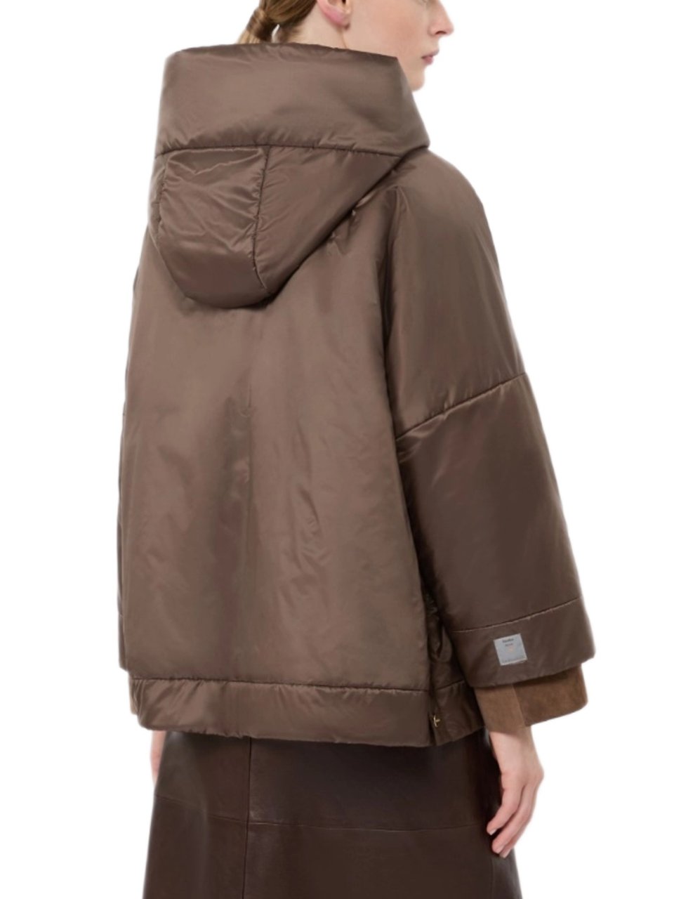Max Mara Boxy Cropped Coat With Shiny Finish And Hood Roze