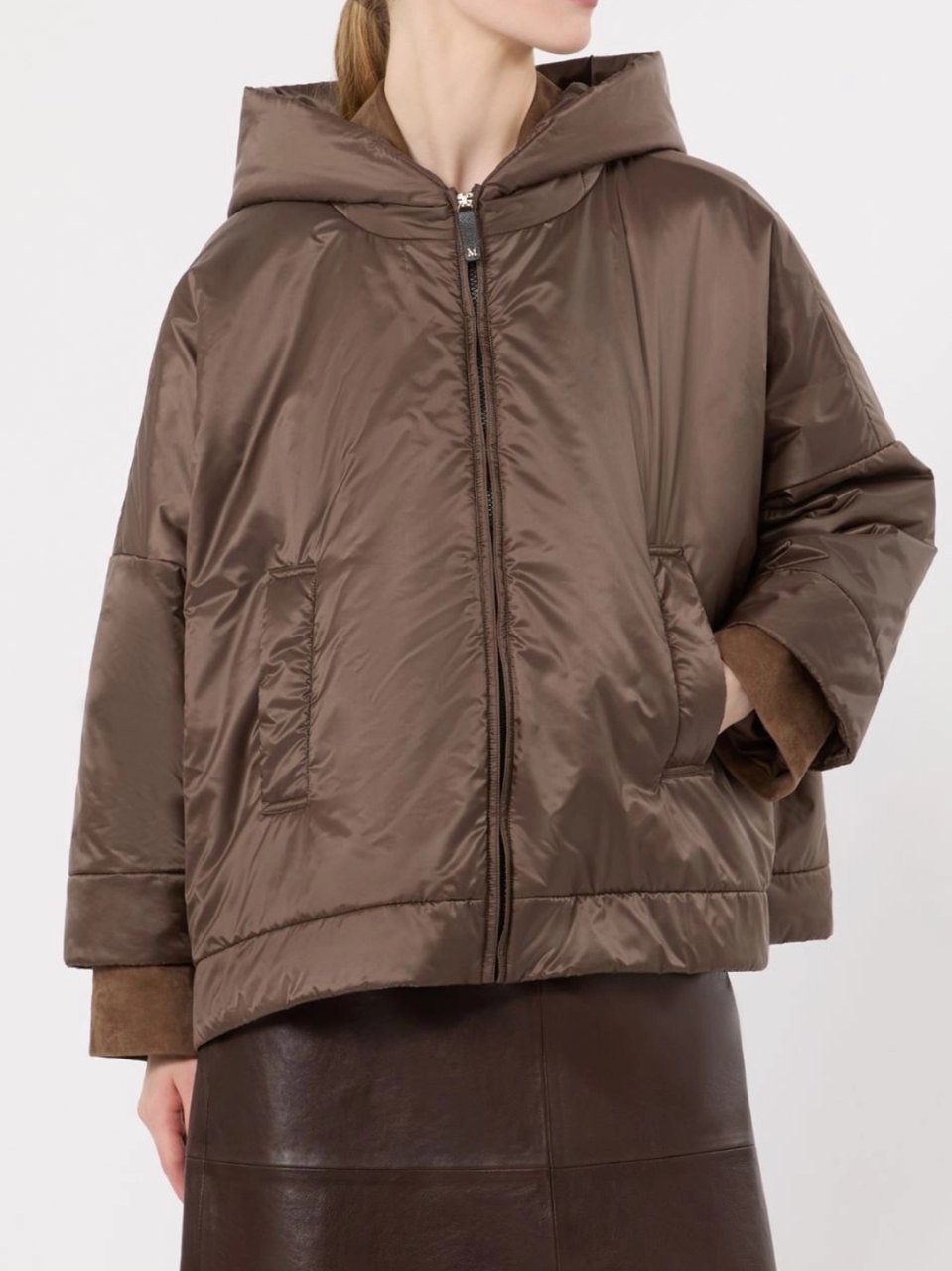 Max Mara Fiore Cropped Polyester Padded Jacket Bruin