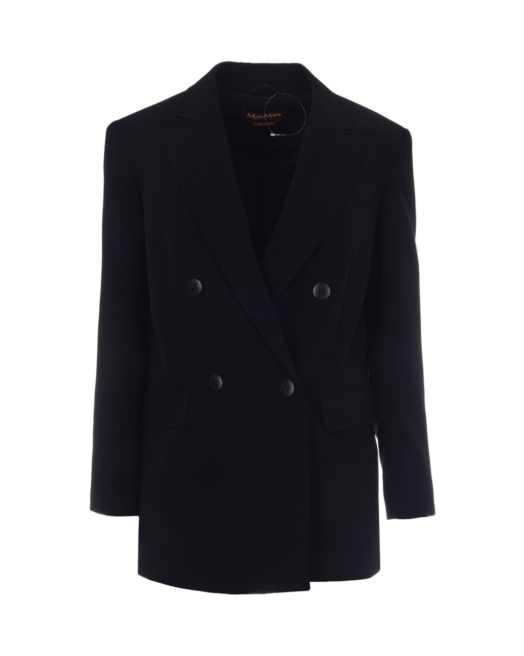 Max Mara Double-Breasted Black Jacket With Tapered Funnel Silhouette Zwart