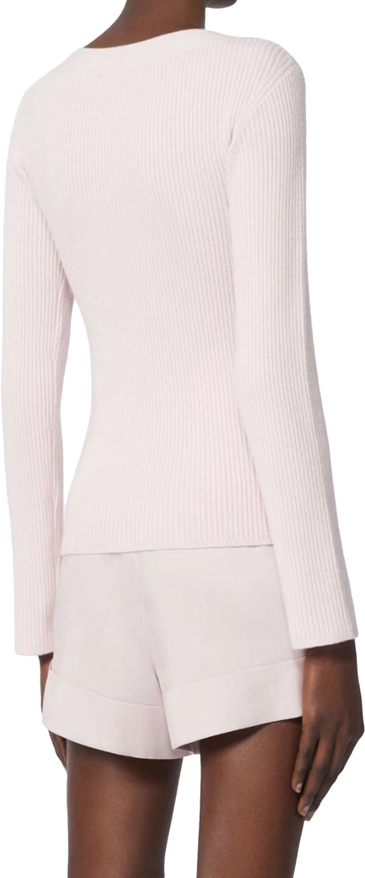 Max Mara Pink Gioiosa Ribbed Knit V Top Paars