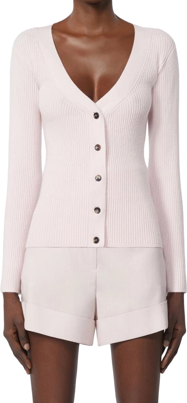 Max Mara Pink Gioiosa Ribbed Knit V Top Paars