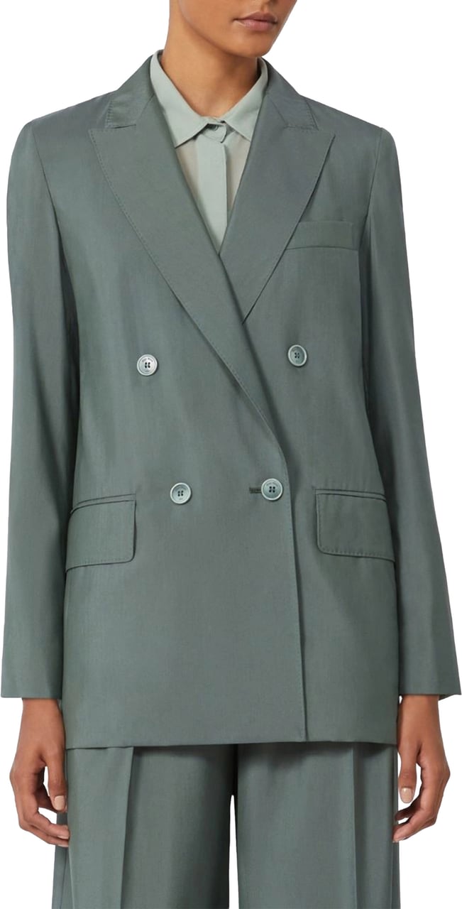 Max Mara Green Mxmalbata Double-Breasted Wool Blazer Grijs