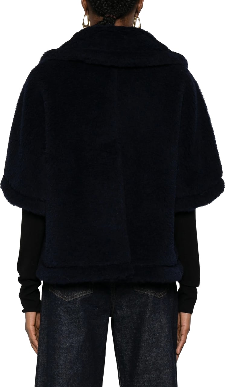Max Mara Black Mxacorvi Plush Cape-Style Jacket Zwart