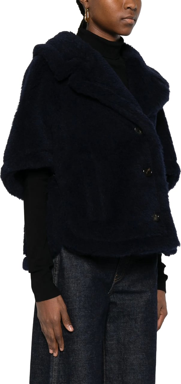 Max Mara Black Mxacorvi Plush Cape-Style Jacket Zwart
