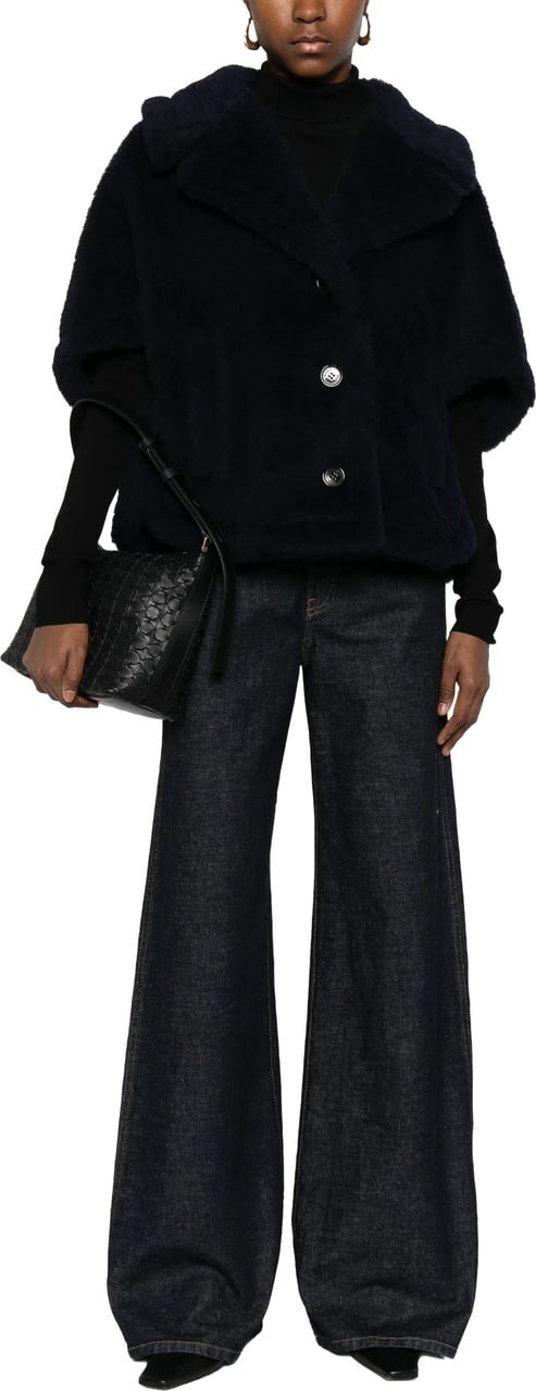 Max Mara Black Mxacorvi Plush Cape-Style Jacket Zwart