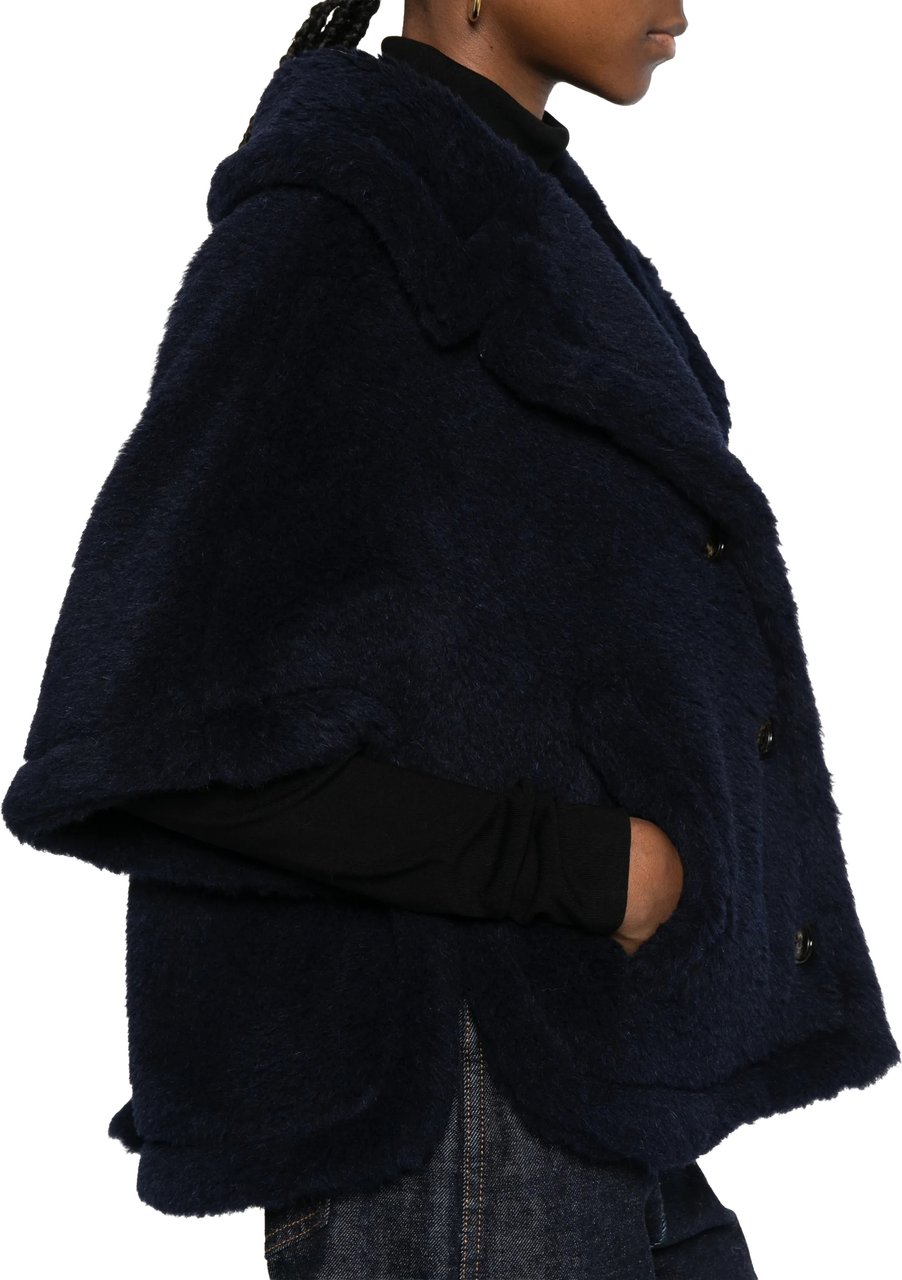 Max Mara Black Mxacorvi Plush Cape-Style Jacket Zwart