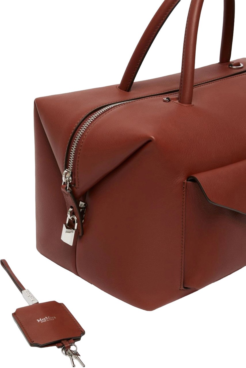 Max Mara Brown Mxaholdallcargo Structured Leather Holdall Bag Rood
