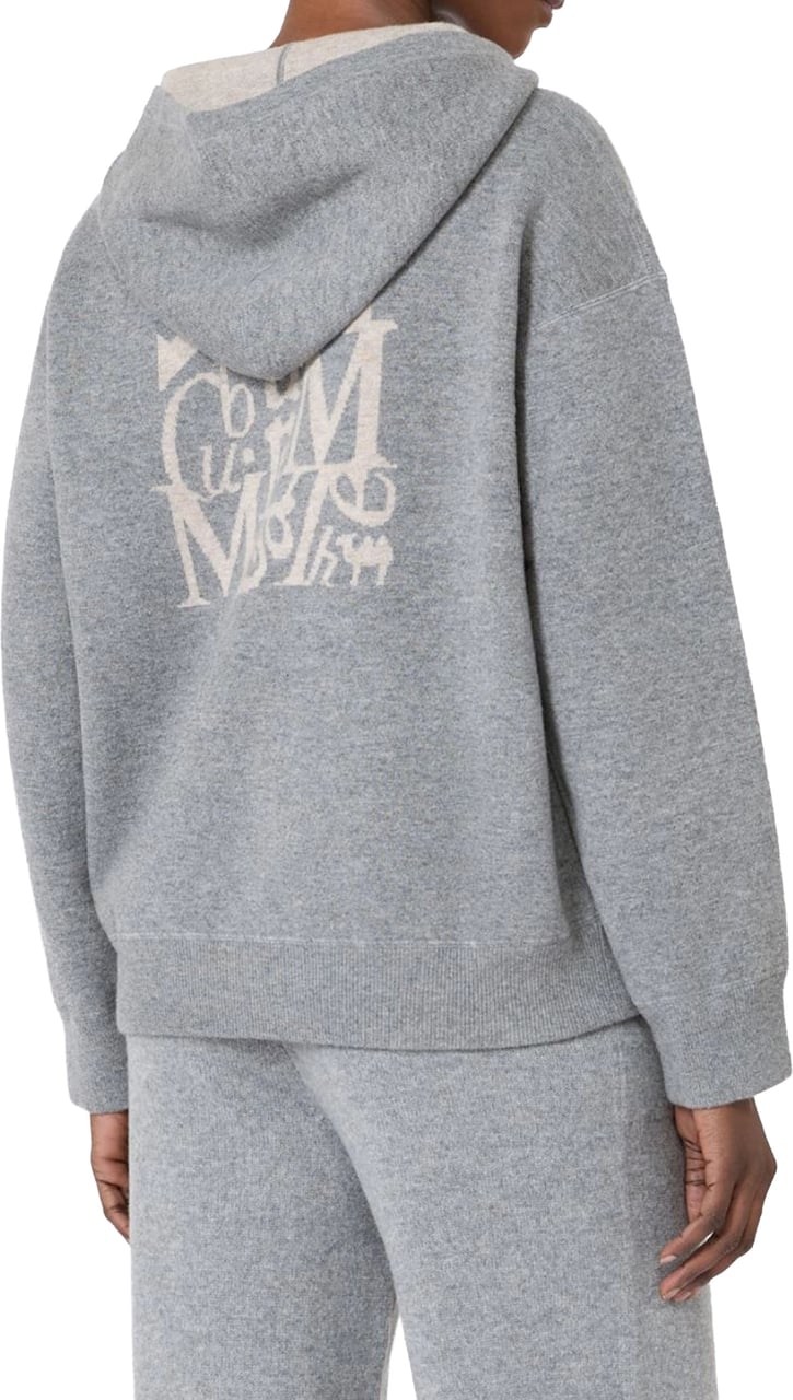 Max Mara Relaxed-Fit Zip-Up Hoodie with Contrasting Lining and Graphic Detail Grijs