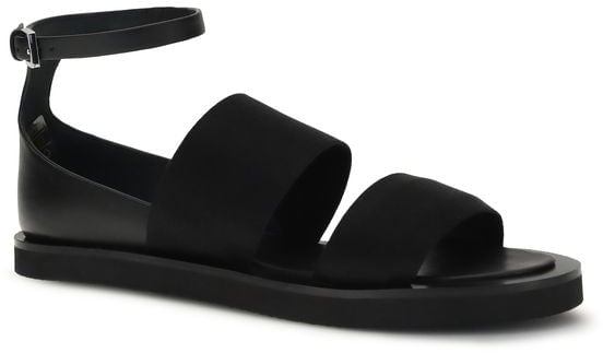 Max Mara Black Calf Leather Bos Taurus Flat Sandals Zwart