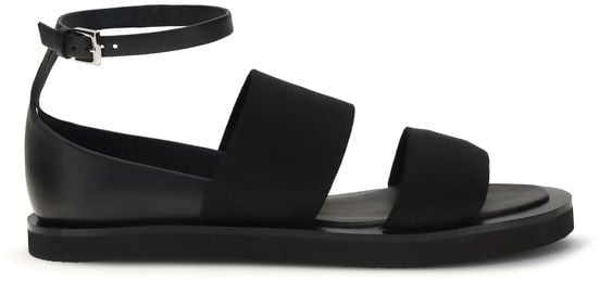 Max Mara Black Calf Leather Bos Taurus Flat Sandals Zwart