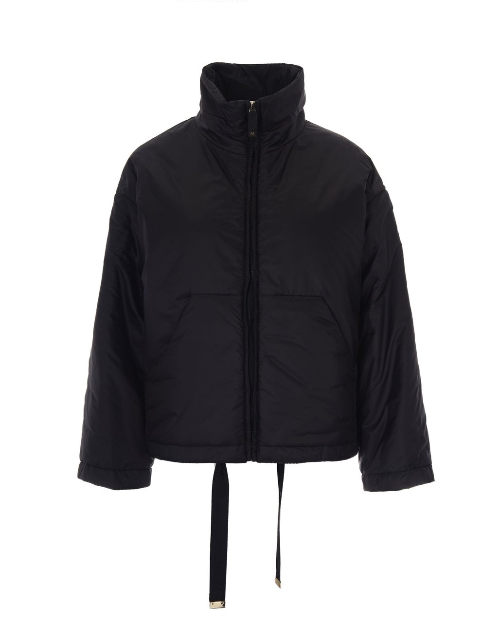 Max Mara Padded Short Jacket With High Collar And Logo Drawstring Zwart