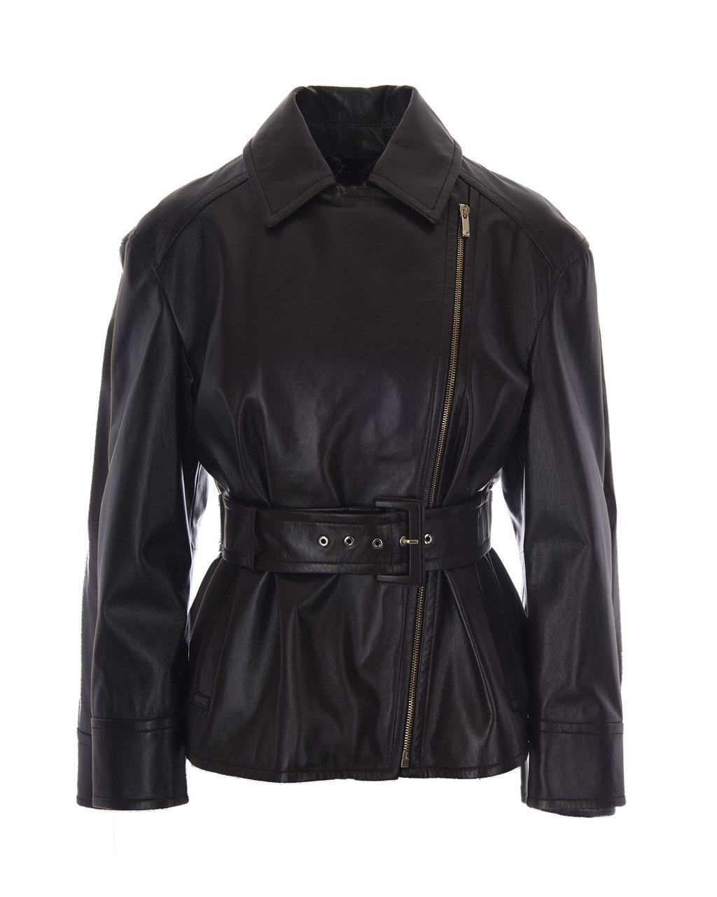 Max Mara Biker Jacket With High Belt And Asymmetrical Zip Closure Zwart