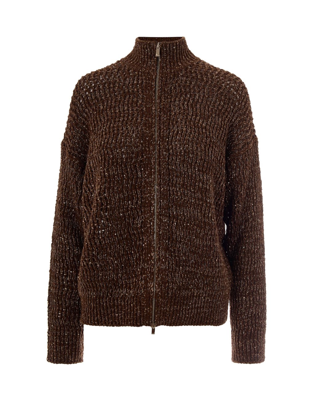 Max Mara Textured Zip-Up Cardigan with Micro Sequins Zwart