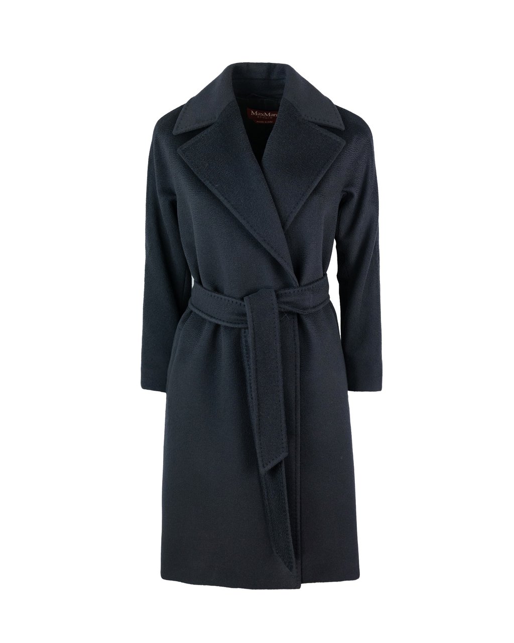 Max Mara Midi-Length Draped Coat With Flared Silhouette And Wide Lapel Zwart