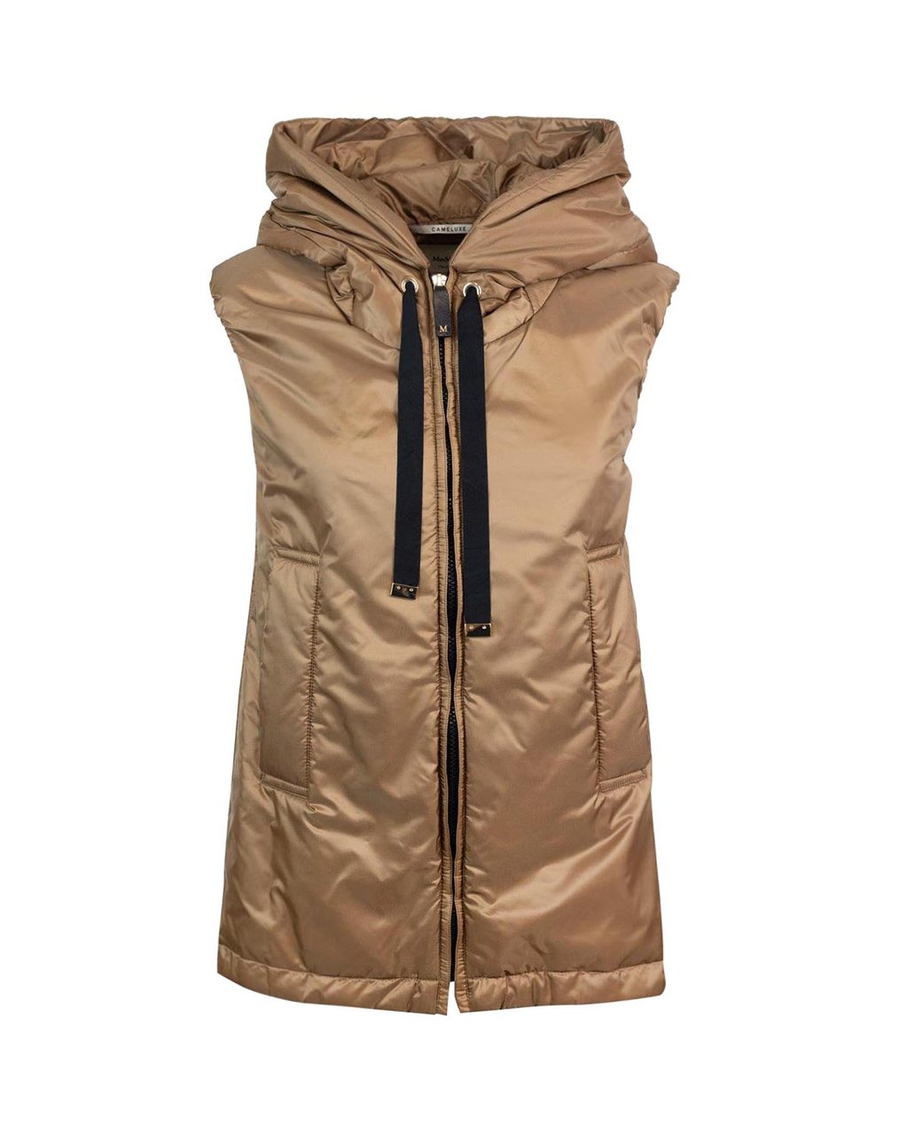 Max Mara Short Gilet With Hood And Drawstring Trim Bruin