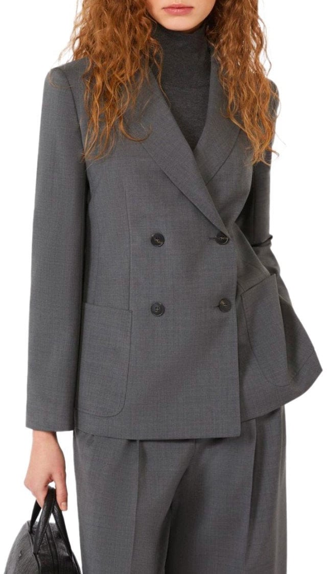 Max Mara MAX MARA WEEKEND ORNATI GREY DOUBLE-BREASTED BLAZER Grijs