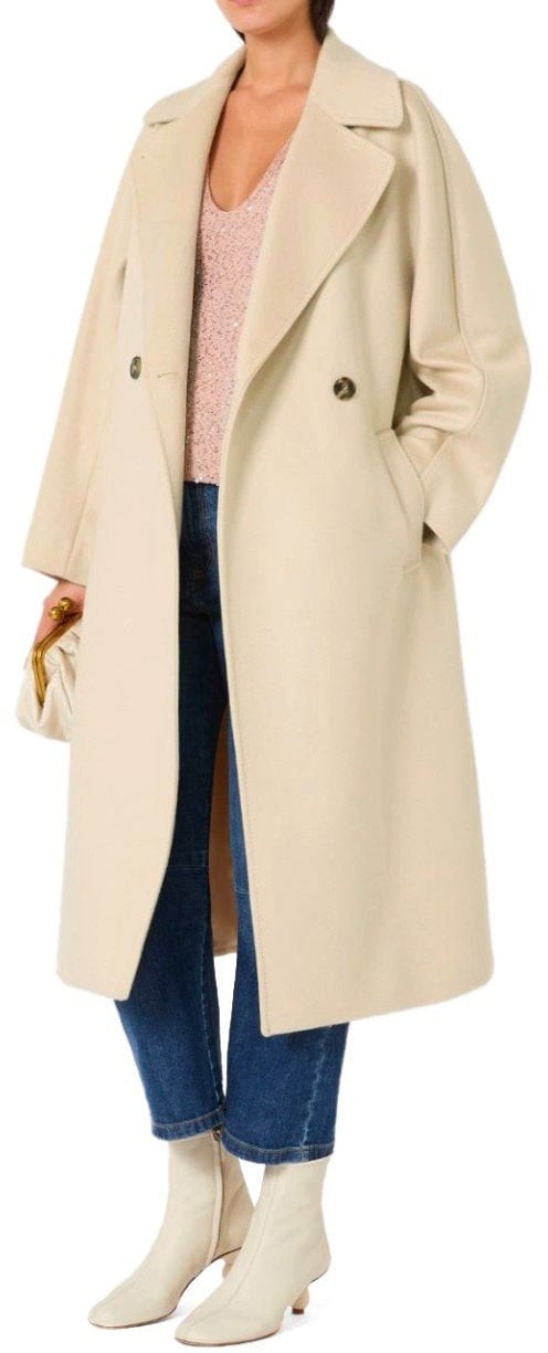Max Mara MAX MARA WEEKEND RESINA IVORY BELTED COAT Wit