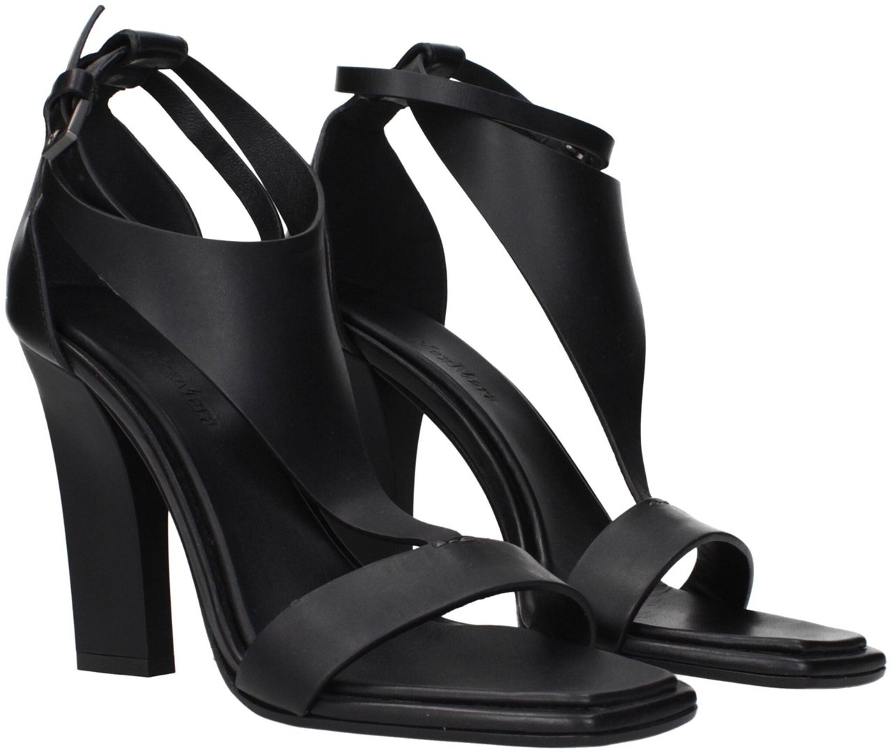 Max Mara Black Leather Stiletto Heel Sandals Zwart