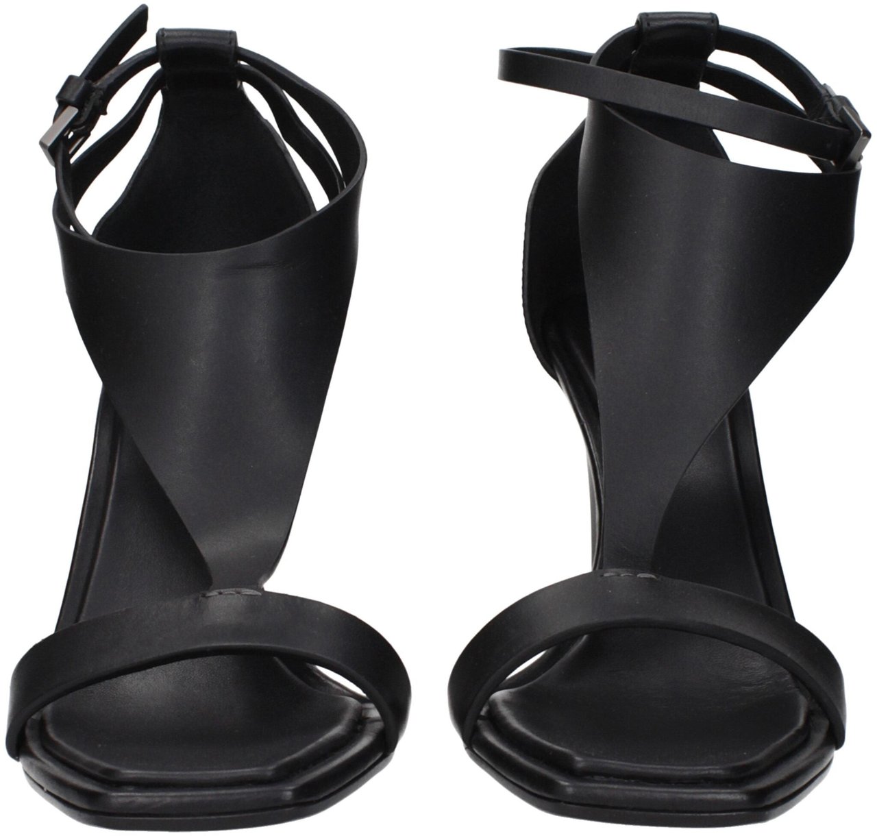 Max Mara Black Leather Stiletto Heel Sandals Zwart