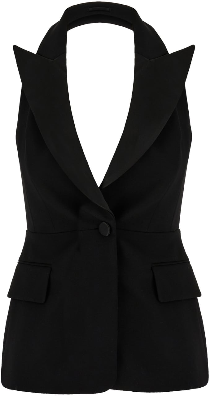 Max Mara Max Mara Pianoforte Black stretch wool vest Zwart