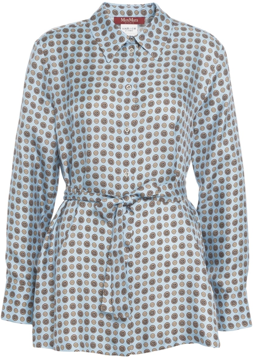 Max Mara Blouse with waist belt 'Boccale' Blauw