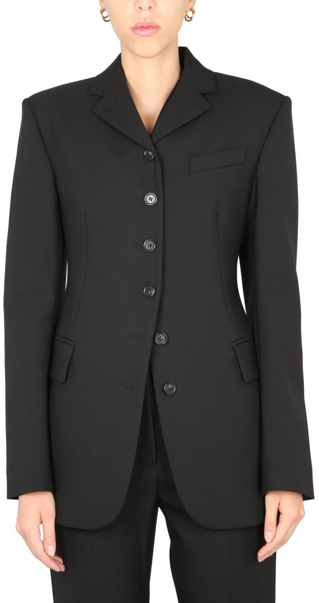 Max Mara Single-Breasted Jacket with Mirror Lapels and Tailored Finish Zwart