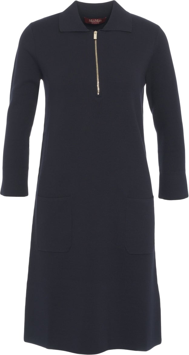 Max Mara Midi dress with collar and zipper Blauw