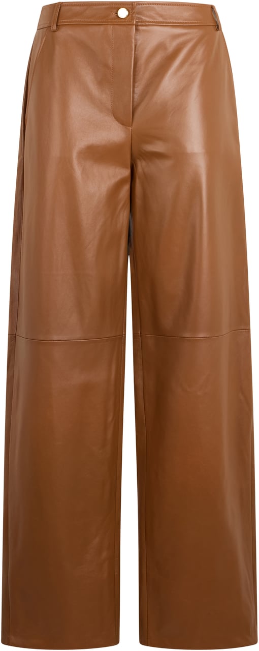 Max Mara Loose Leather Pants Neutraal