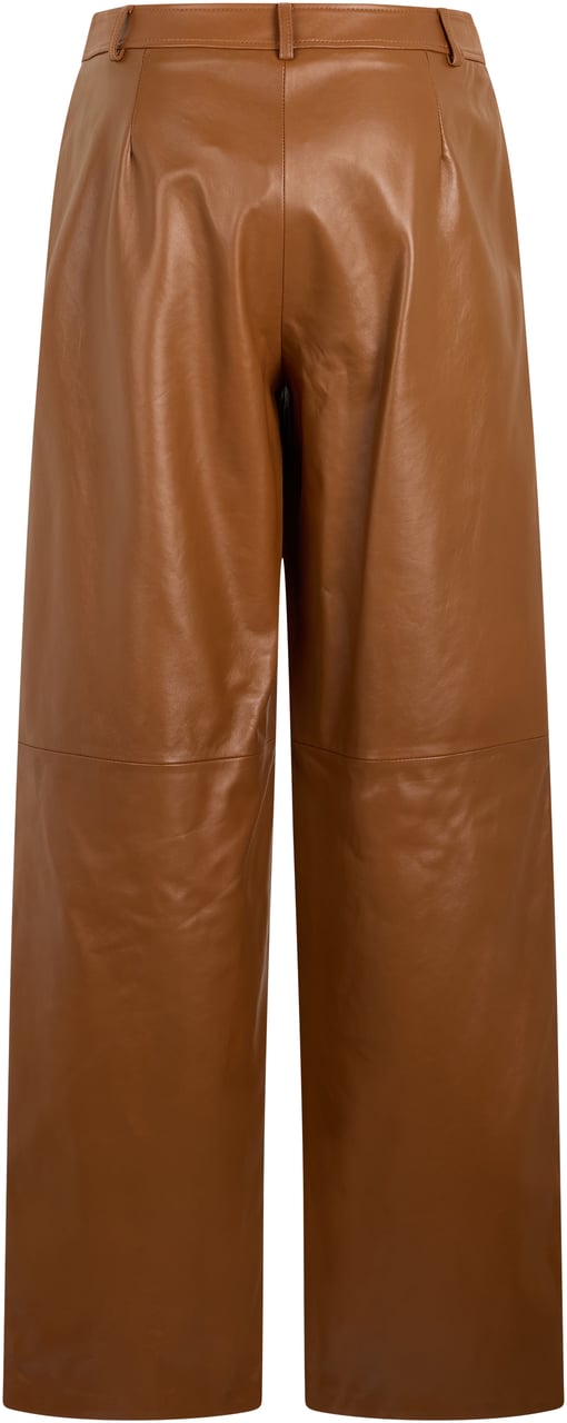 Max Mara Loose Leather Pants Neutraal
