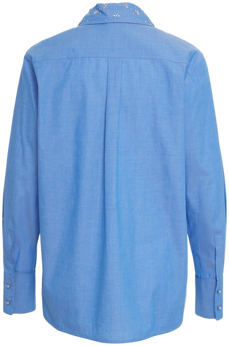 Max Mara Blouse with rhinestones 'Staffa' Blauw