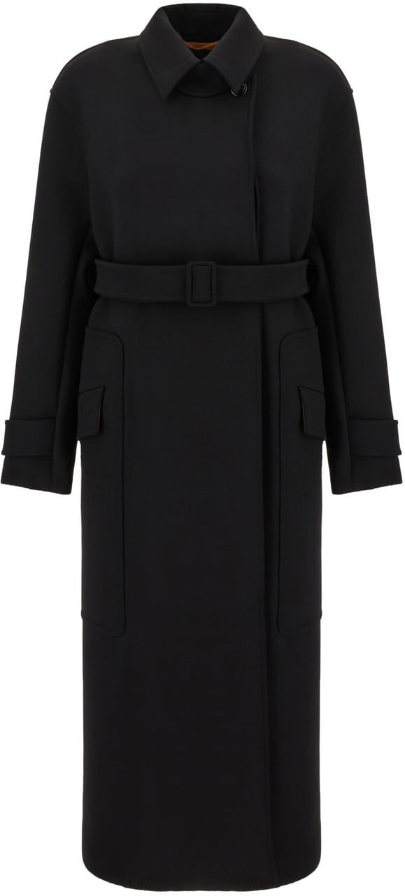 Max Mara Max Mara Atelier Black stretch wool blend coat Zwart