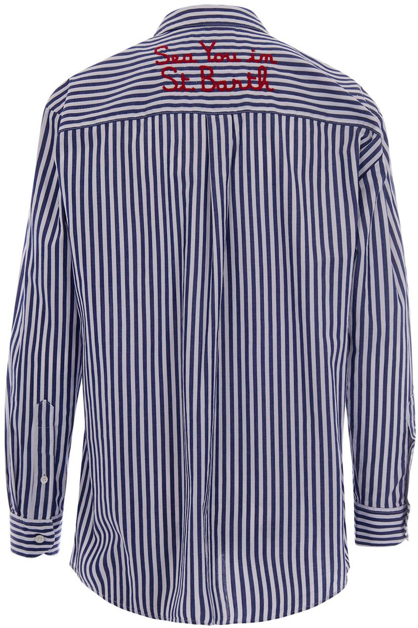 MC2 Saint Barth Shirts Cotton Stripes V See 61 Emb Navy