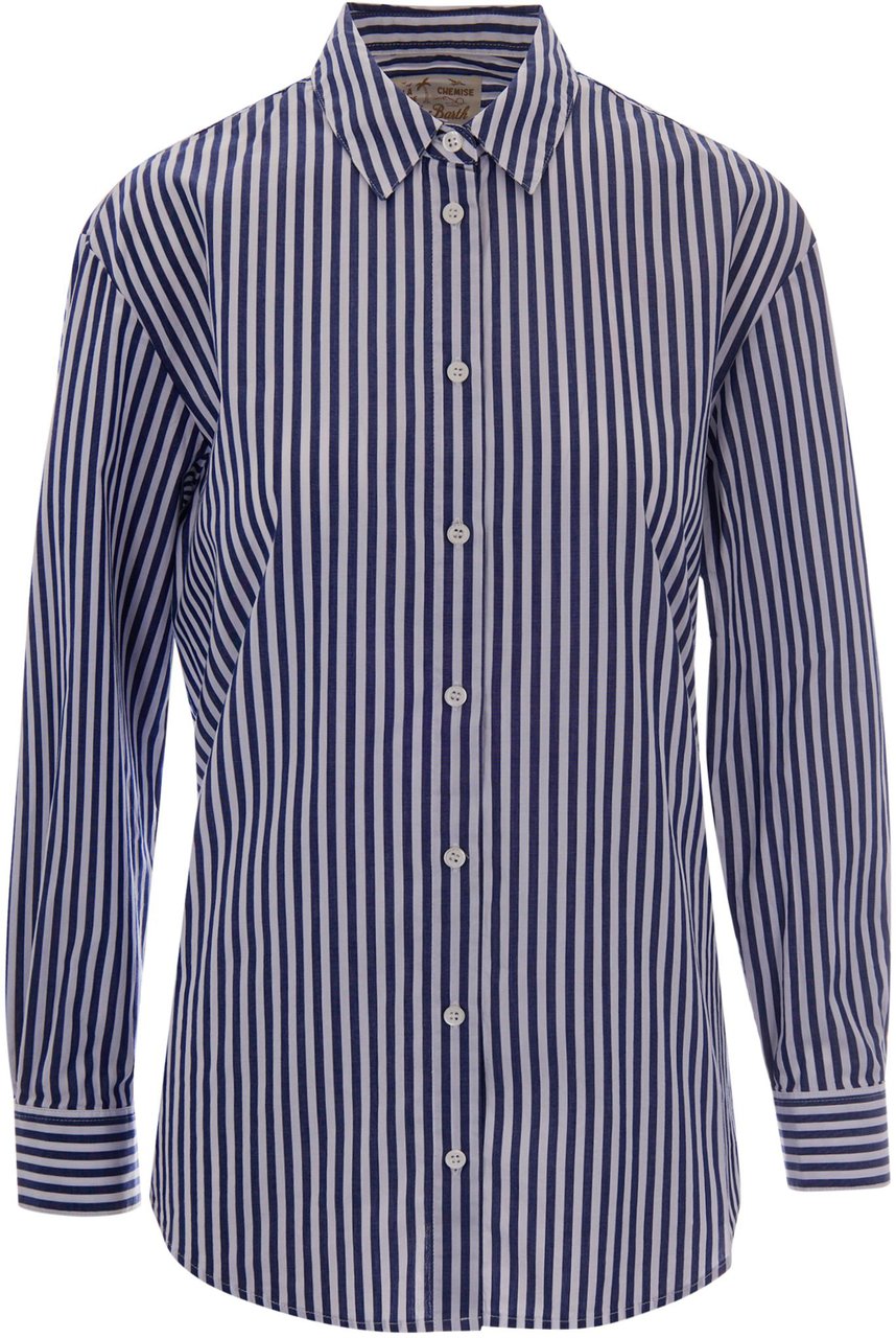 MC2 Saint Barth Shirts Cotton Stripes V See 61 Emb Navy