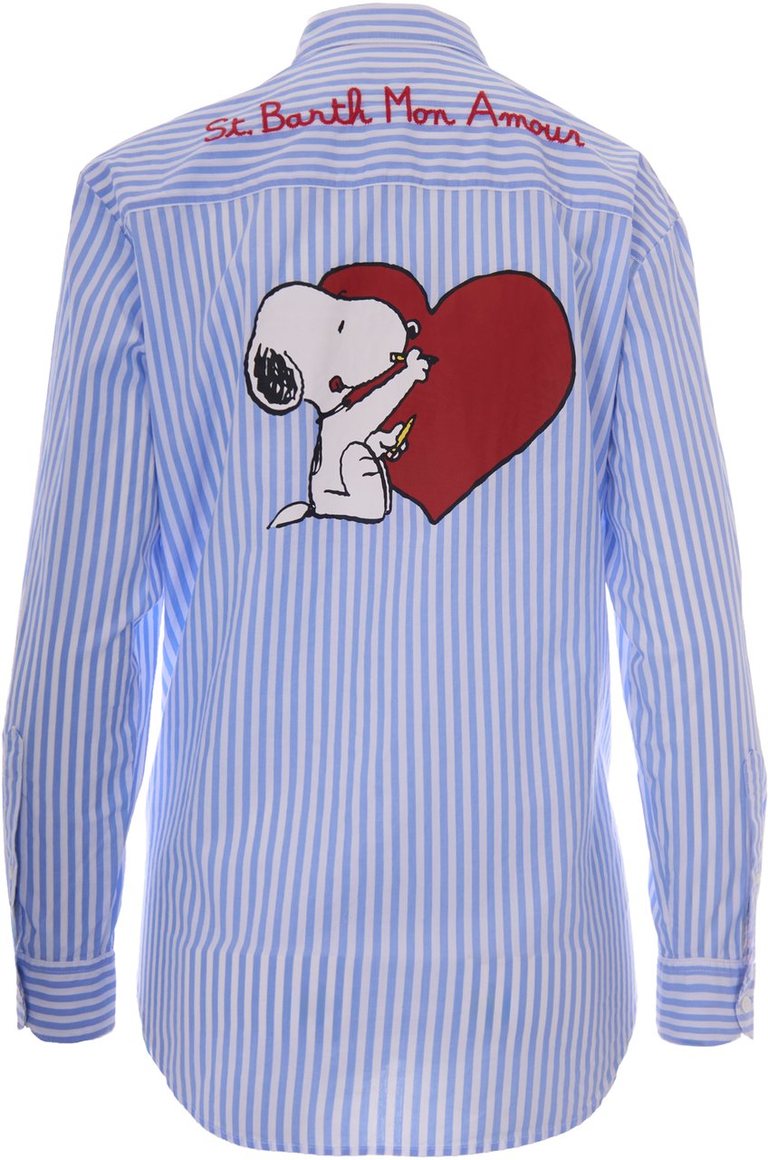 MC2 Saint Barth Shirts Cotton Stripes V Snoopy Amour Lichtblauw